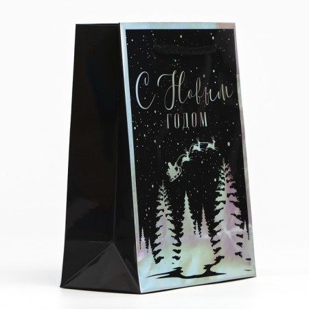 Package Holographic Vertical “Winter Forest”, S 12 x 15 x 5.5 cm, New Year-1