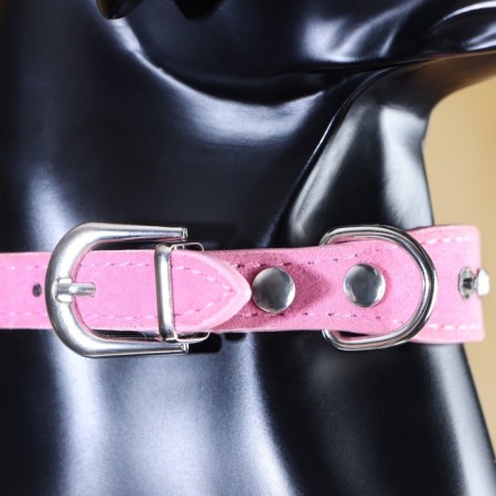 Collar "velvet and rhinestones", 31 x 1.3/2 cm, Osh 22-28 cm, pink-5