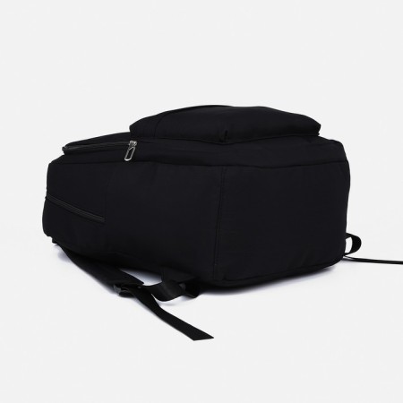 Youth backpack from textiles, 2 parts on lightning, 3 pockets, black color-2