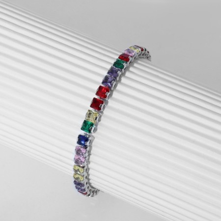 Bracelet with rhinestones "shine" on a puff, colored in silver-4