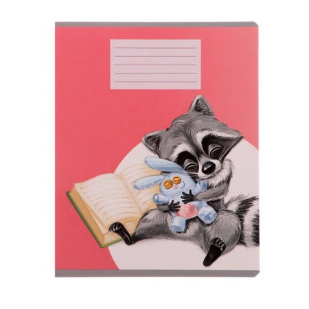 Notebook 18 sheets in the Calligrata line "Raccoon", cover coated cardboard, varnish, block offset, white 95%, mix-1