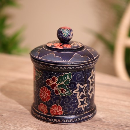 Jars with a wooden lid, batik 12x12x15 cm-1