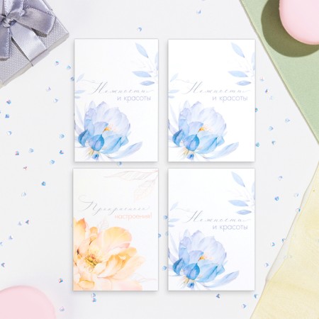 Set of mini -postcard "Flowers - 1" Pink background, 33 pieces, 7.5x10.5 cm-1