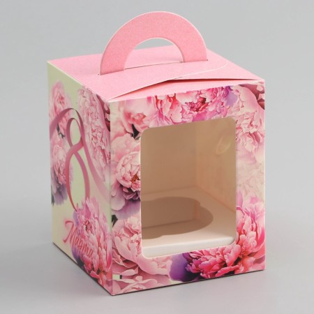 Box for 1 cupcake, "March 8", 9.2 x 9.2 x 11.1 cm, confectionery packaging-1
