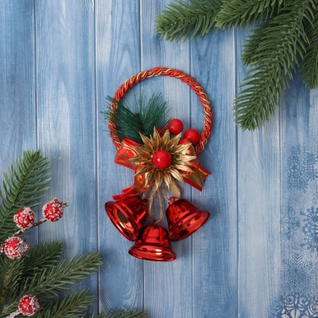 Christmas tree decoration "New Year's mood" wreath bells, 15x8 cm, red