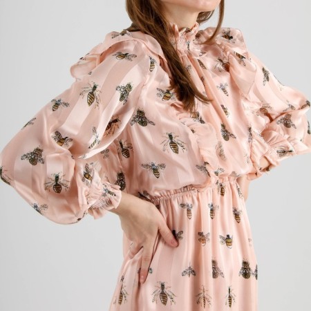 Schiffon dress SL, 42, beige-1