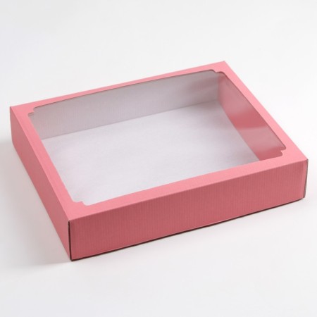 Box the team cover is a pink, with a window, 29.5 x 23.5 x 6 cm