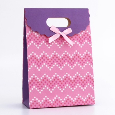 Gift box-package, packaging with a cut handle, "pink lines", 14 x 6 x 21 cm