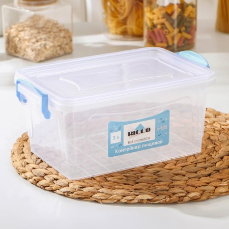 Food container Ricco, 3 l, 28 × 16 × 12 cm, rectangular, the color is transparent, blue-1