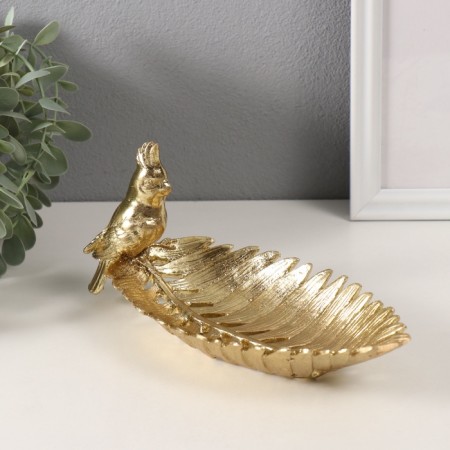 Souvenir Polystone stand "Golden parrot with a crest on a gold sheet" 11x24.5x11 cm-2