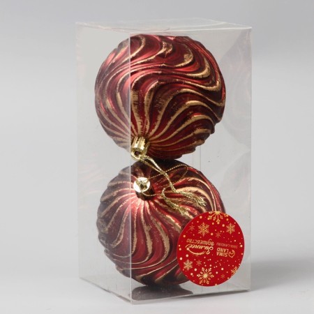 Set of balls plastic D-8 cm, 2 pcs "Shirin" wave, burgundy-gold-2