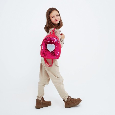 Baby backpack for a girl with sequins "Heart", a lightning department, pink color-7