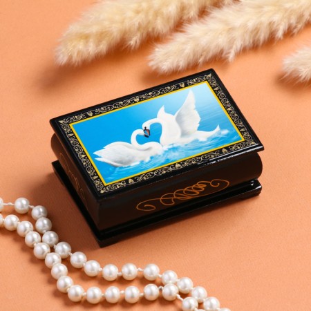 Casket "Two Swan", 6x9 cm, lacquer miniature-3