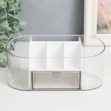 Cosmetics box Plastic "Oval with a box" ivory 8.5x19.5x9 cm-2