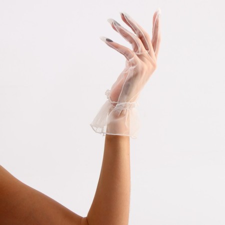 Carnival accessory - transparent gloves with a skirt, white color-2