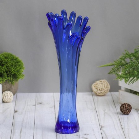 Vase "Coral" H 280 mm. from blue glass (without decor)-1