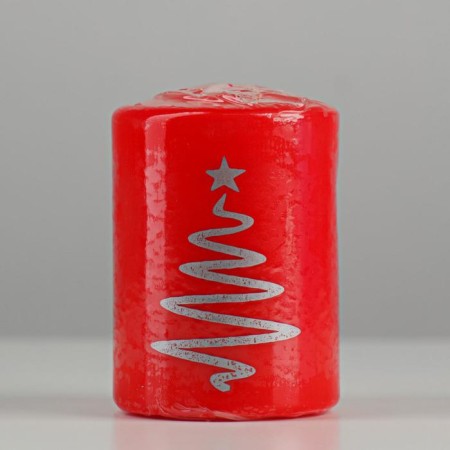 Candle - cylinder "Christmas tree", 5.6x8 cm, red with silver-1