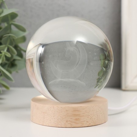 Souvenir Glass backlight "Unicorn for month" D = 8 cm stand wood, usb 8x8x9.5 cm-3