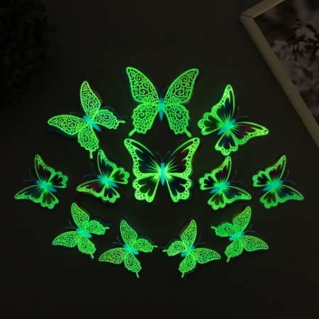 Magnet Plastic glows in the dark "Color butterflies" double wings set 12 pcs-1