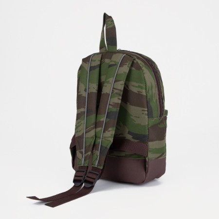 Baby backpack with zipper, external pocket, reflective strip, khaki color/camouflage-1