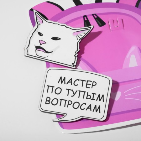A set of brooches of wooden (2 pcs.) "Backpack" a cat, white color