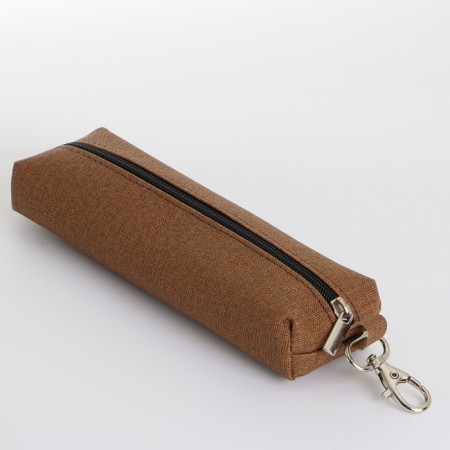 Key of zipper, length 16 cm, ring, carbine, brown color