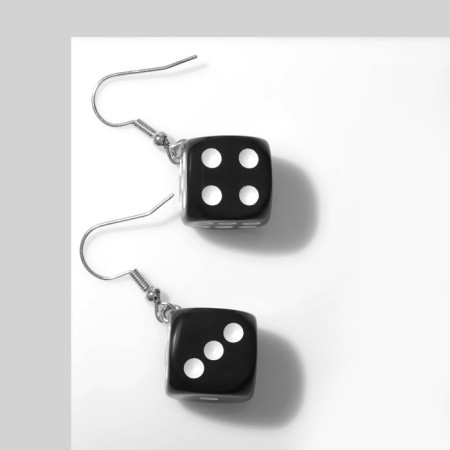 Earrings "Bones" Playing cubes, black and white color in silver-1