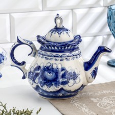 ANEMON kettle, gzhel, porcelain, 14x12 cm
