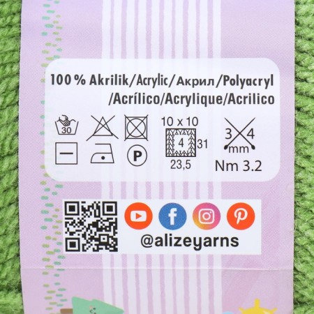 Yarn "Sekerim Bebe" 100% acrylic 320m/100g (210 green)-3