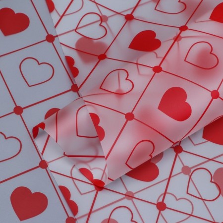 Matte Film Transparent "Hearts", 58 cm x 10 m, red-1