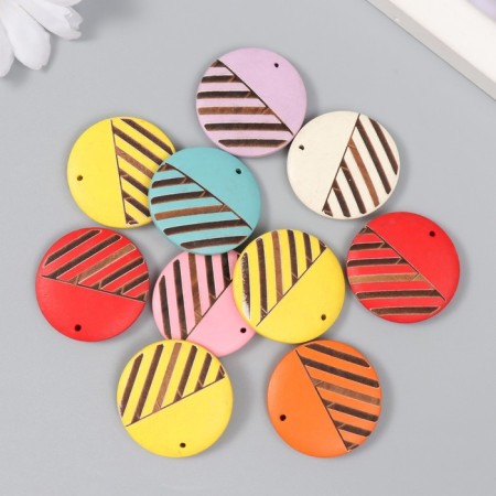 Decor for creativity wood "Circle with diagonal stripes" MIX 3x3x0.5 cm