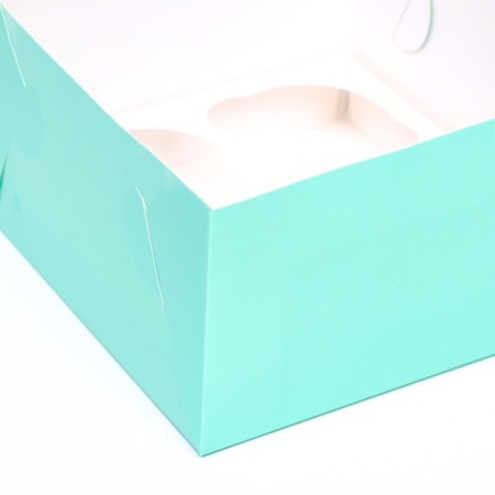 Packaging for 4 cupcakes with a window, green, 16 x 16 x 10 cm-3