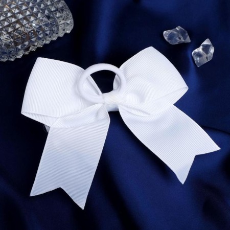 Hair gum "Double bow with beads" 10x9.5 cm, white-1
