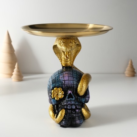 Souvenir Polystone stand "Cobra on a skull with a flower" 11x8.5x15 cm-1