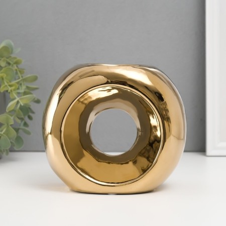 Ceramics candlestick for 1 candle "Ring" d = 6 cm gold 16x8x14 cm-1