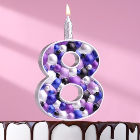 Candle for the cake "Bubbles", number "8", 10 cm, silver