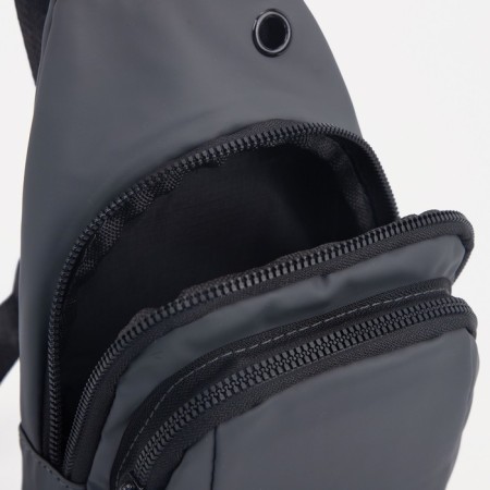 Male sling bag from textiles, headphone opening, gray color-3