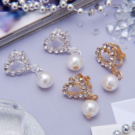 Clips "Grace" hearts with bead, color mix-3