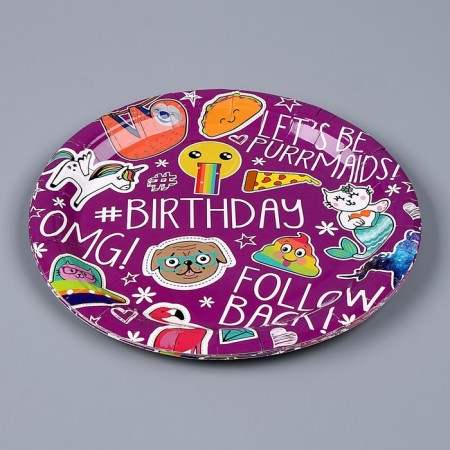 Paper plate "Birthday", in the set of 6 pcs., Purple color-1