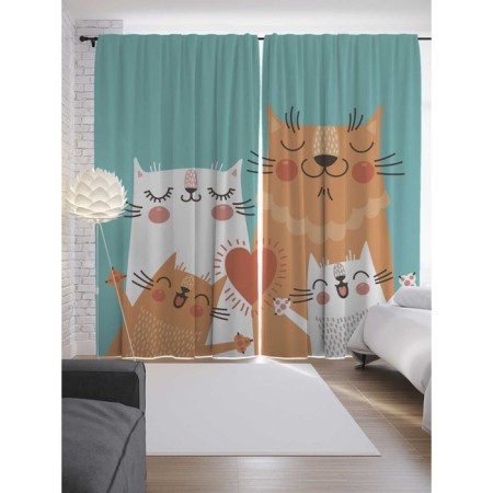 Photostes "Funny cat family", Saten, size 145x265 cm, 2 pcs