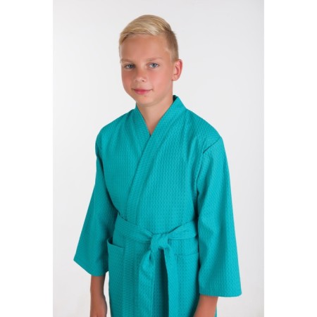 Waffel children's robe "kimono", size 34, emerald color-2