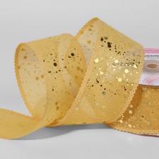 The tape is decorative, with glitter, 38 mm, 9 ± 0.5 m, gold color