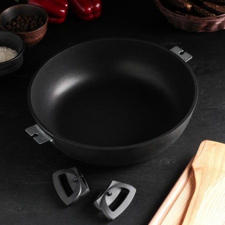 Steel "Tradition", D = 30 cm, glass cover, removable handles, anti -stick coating, black color-3