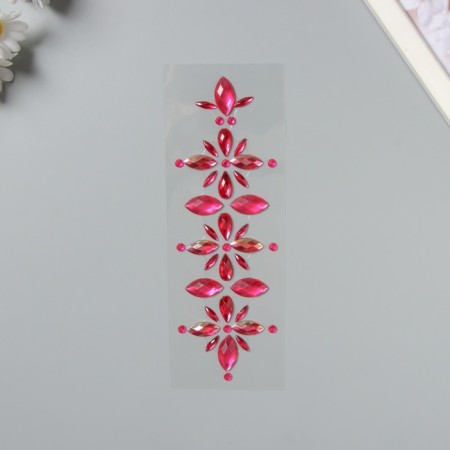 Sticker of rhinestones plastic "Flowers" raspberry 25x8.5 cm-1