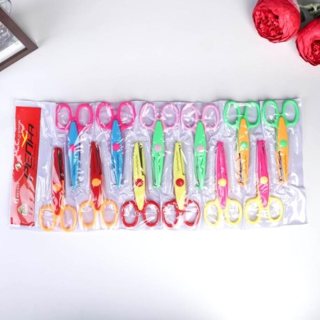 Scissors embossed colored handles, set 12 pcs mix-3