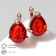 Earrings with rhinestones "Edel" drop ideal, red color in pink gold