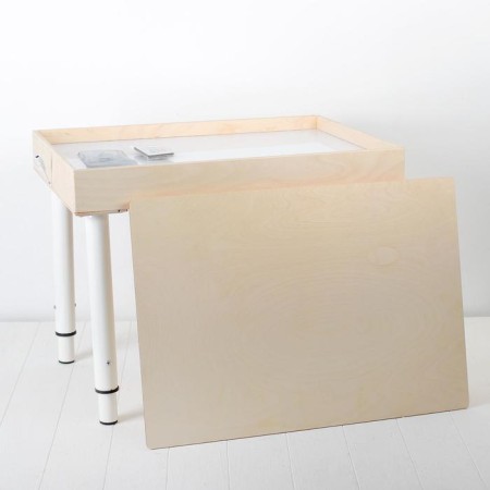 Sand drawing table, 42 × 60 cm, with a lid, plywood, plexiglass, color backlight