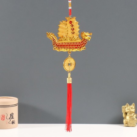 Plastic suspension, textile "Dragon boat with Chinese coin" 1.8x13x39 cm