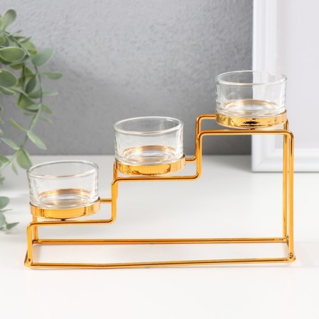 Climber Metal, glass for 3 candles "Staircase" Gold 20x6x10 cm-2