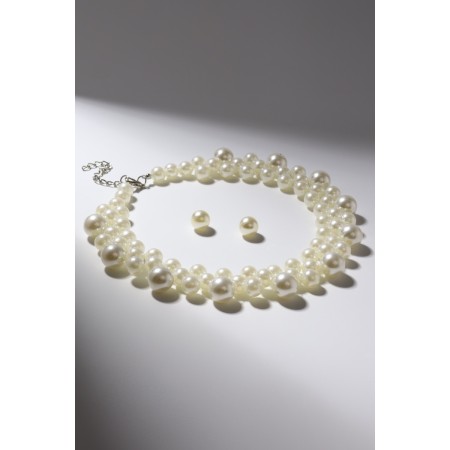Set 2 objects: earrings, Kizel necklace scattering beads, white color, 42 cm-5